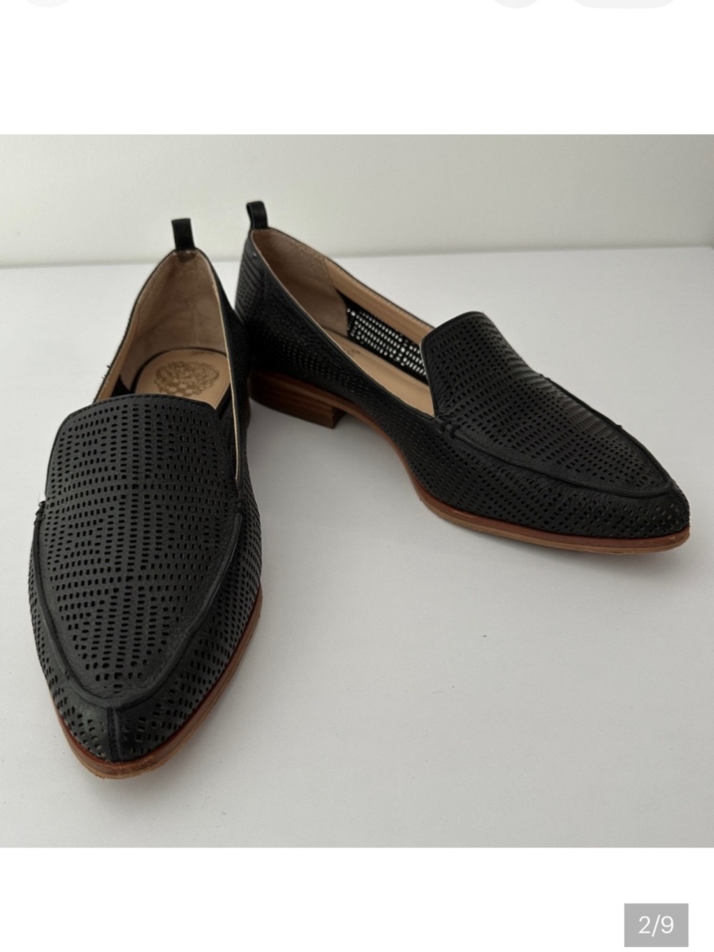 Vince Camuto Black Perforated Leather Slip-On Loafers